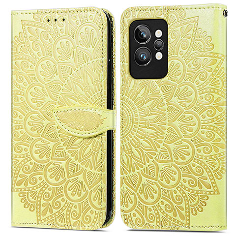 Custodia Portafoglio In Pelle Fantasia Modello Cover con Supporto S04D per Realme GT2 Pro 5G Giallo