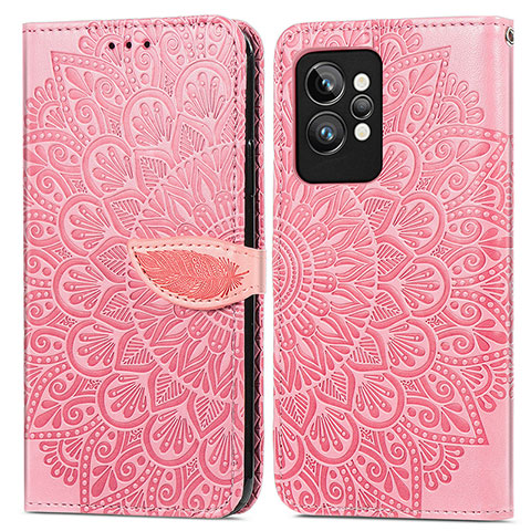 Custodia Portafoglio In Pelle Fantasia Modello Cover con Supporto S04D per Realme GT2 Pro 5G Oro Rosa