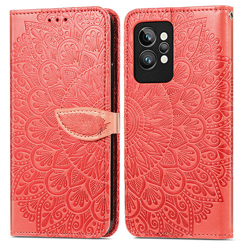 Custodia Portafoglio In Pelle Fantasia Modello Cover con Supporto S04D per Realme GT2 Pro 5G Rosso