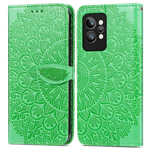 Custodia Portafoglio In Pelle Fantasia Modello Cover con Supporto S04D per Realme GT2 Pro 5G Verde