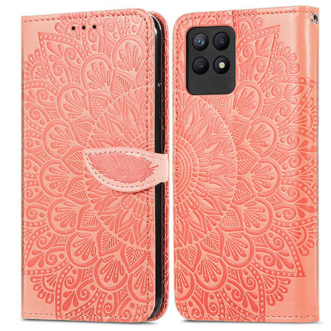 Custodia Portafoglio In Pelle Fantasia Modello Cover con Supporto S04D per Realme Narzo 50 4G Arancione