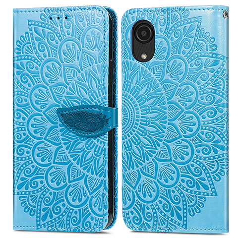 Custodia Portafoglio In Pelle Fantasia Modello Cover con Supporto S04D per Samsung Galaxy A03 Core Blu