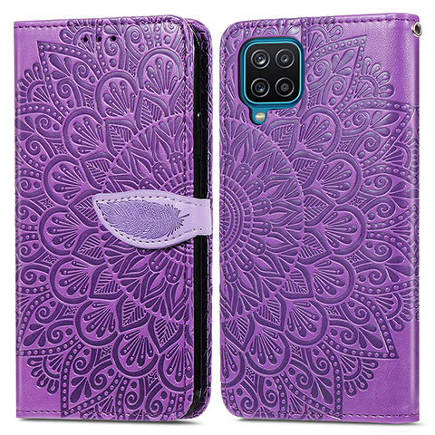 Custodia Portafoglio In Pelle Fantasia Modello Cover con Supporto S04D per Samsung Galaxy A12 Viola