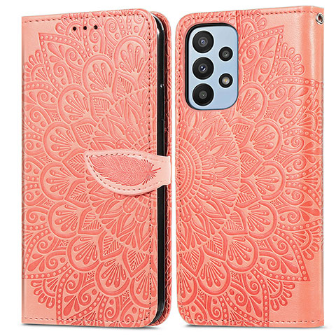 Custodia Portafoglio In Pelle Fantasia Modello Cover con Supporto S04D per Samsung Galaxy A23 4G Arancione