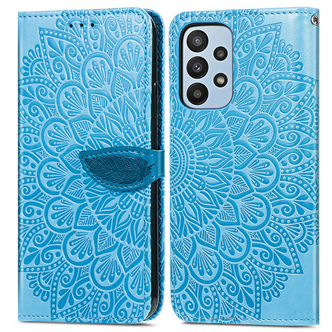 Custodia Portafoglio In Pelle Fantasia Modello Cover con Supporto S04D per Samsung Galaxy A23 4G Blu