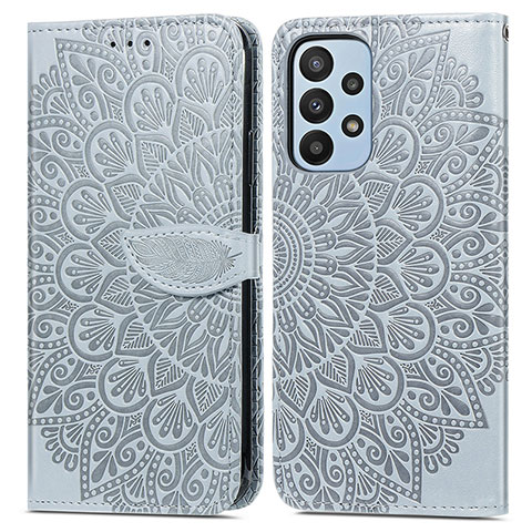 Custodia Portafoglio In Pelle Fantasia Modello Cover con Supporto S04D per Samsung Galaxy A23 4G Grigio