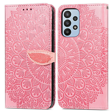 Custodia Portafoglio In Pelle Fantasia Modello Cover con Supporto S04D per Samsung Galaxy A23 4G Oro Rosa