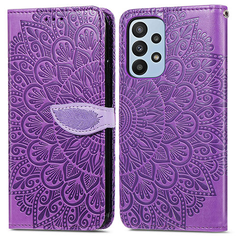 Custodia Portafoglio In Pelle Fantasia Modello Cover con Supporto S04D per Samsung Galaxy A23 4G Viola