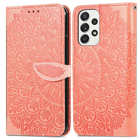 Custodia Portafoglio In Pelle Fantasia Modello Cover con Supporto S04D per Samsung Galaxy A33 5G Arancione