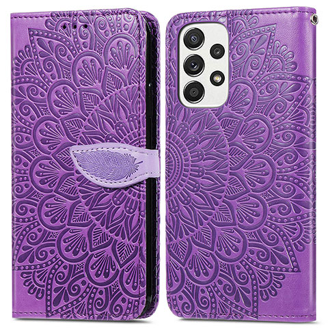 Custodia Portafoglio In Pelle Fantasia Modello Cover con Supporto S04D per Samsung Galaxy A53 5G Viola