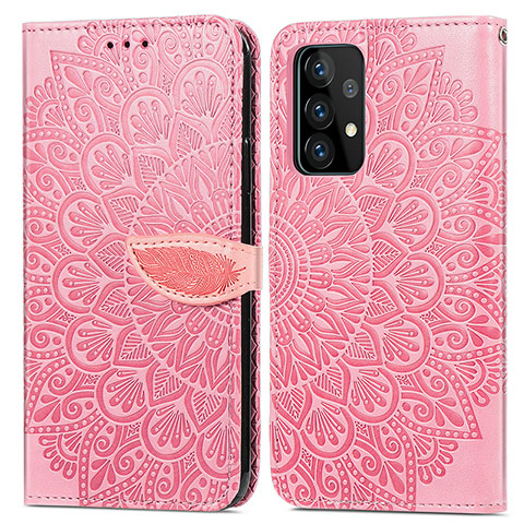 Custodia Portafoglio In Pelle Fantasia Modello Cover con Supporto S04D per Samsung Galaxy A72 4G Oro Rosa