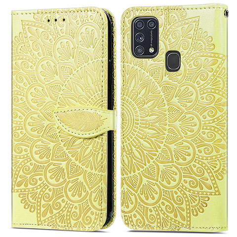 Custodia Portafoglio In Pelle Fantasia Modello Cover con Supporto S04D per Samsung Galaxy M31 Giallo