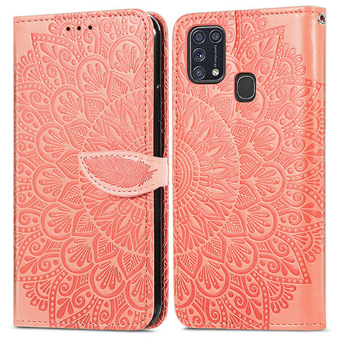 Custodia Portafoglio In Pelle Fantasia Modello Cover con Supporto S04D per Samsung Galaxy M31 Prime Edition Arancione