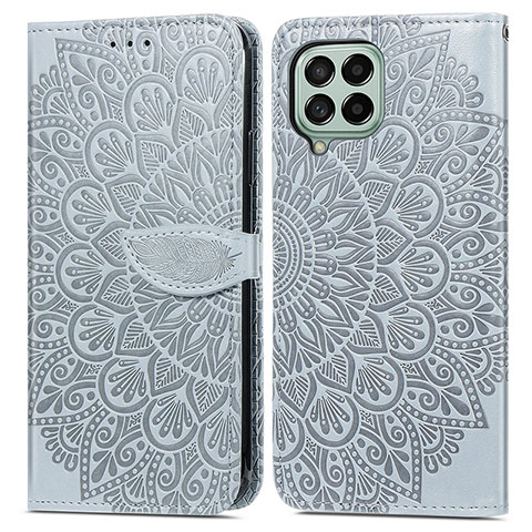 Custodia Portafoglio In Pelle Fantasia Modello Cover con Supporto S04D per Samsung Galaxy M53 5G Grigio