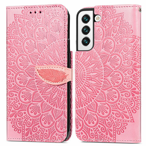 Custodia Portafoglio In Pelle Fantasia Modello Cover con Supporto S04D per Samsung Galaxy S21 FE 5G Oro Rosa