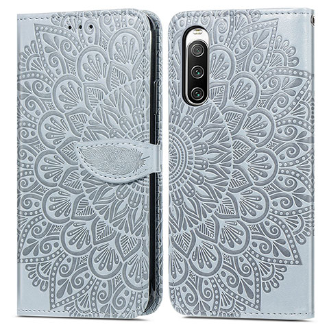 Custodia Portafoglio In Pelle Fantasia Modello Cover con Supporto S04D per Sony Xperia 10 V Grigio