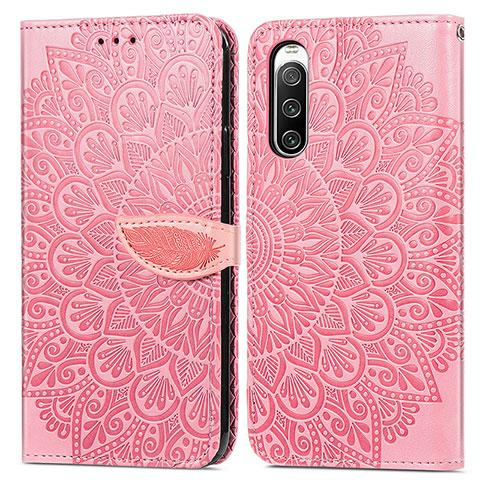 Custodia Portafoglio In Pelle Fantasia Modello Cover con Supporto S04D per Sony Xperia 10 V Oro Rosa