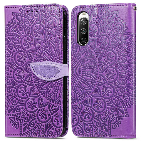 Custodia Portafoglio In Pelle Fantasia Modello Cover con Supporto S04D per Sony Xperia 10 V Viola