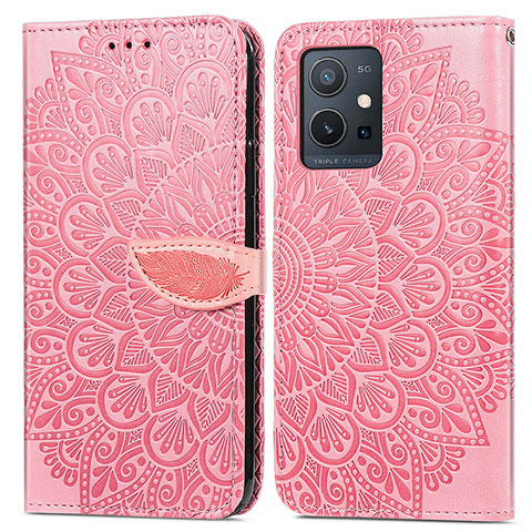 Custodia Portafoglio In Pelle Fantasia Modello Cover con Supporto S04D per Vivo iQOO Z6 5G Oro Rosa