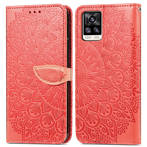 Custodia Portafoglio In Pelle Fantasia Modello Cover con Supporto S04D per Vivo V20 Rosso