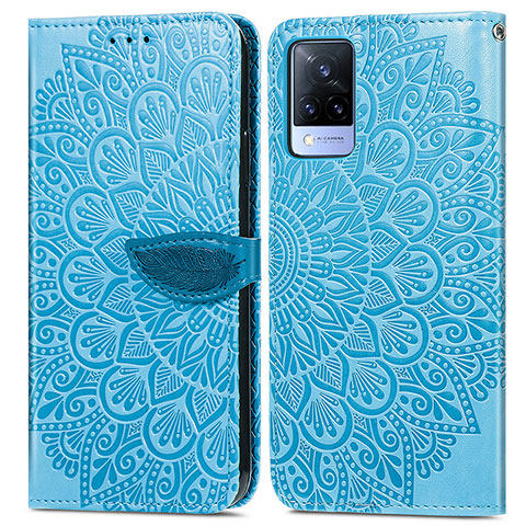 Custodia Portafoglio In Pelle Fantasia Modello Cover con Supporto S04D per Vivo V21 5G Blu