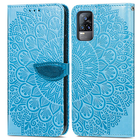 Custodia Portafoglio In Pelle Fantasia Modello Cover con Supporto S04D per Vivo V21e 4G Blu