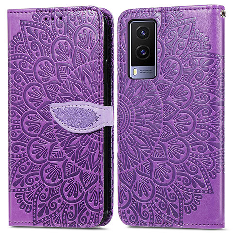 Custodia Portafoglio In Pelle Fantasia Modello Cover con Supporto S04D per Vivo V21e 5G Viola