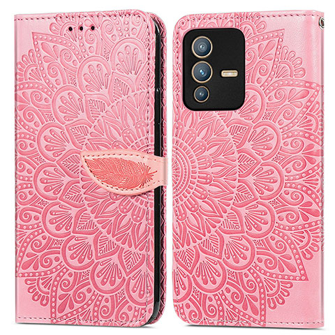 Custodia Portafoglio In Pelle Fantasia Modello Cover con Supporto S04D per Vivo V23 5G Oro Rosa