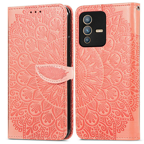 Custodia Portafoglio In Pelle Fantasia Modello Cover con Supporto S04D per Vivo V23 Pro 5G Arancione