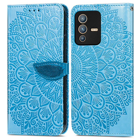 Custodia Portafoglio In Pelle Fantasia Modello Cover con Supporto S04D per Vivo V23 Pro 5G Blu