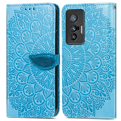 Custodia Portafoglio In Pelle Fantasia Modello Cover con Supporto S04D per Vivo X70t Blu