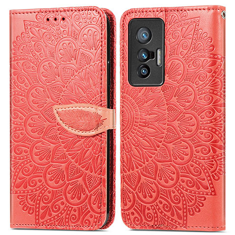 Custodia Portafoglio In Pelle Fantasia Modello Cover con Supporto S04D per Vivo X70t Rosso