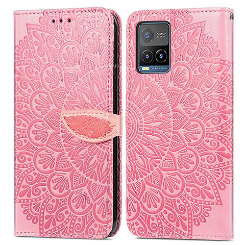 Custodia Portafoglio In Pelle Fantasia Modello Cover con Supporto S04D per Vivo Y21a Oro Rosa