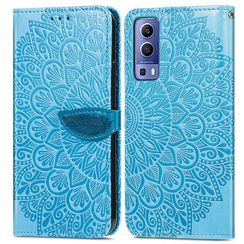 Custodia Portafoglio In Pelle Fantasia Modello Cover con Supporto S04D per Vivo Y52 5G Blu