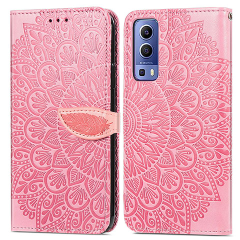 Custodia Portafoglio In Pelle Fantasia Modello Cover con Supporto S04D per Vivo Y52 5G Oro Rosa