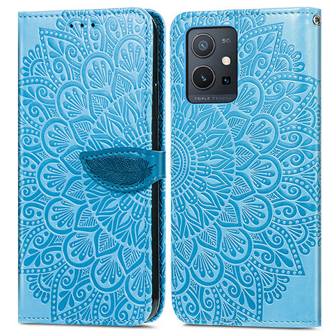 Custodia Portafoglio In Pelle Fantasia Modello Cover con Supporto S04D per Vivo Y52t 5G Blu