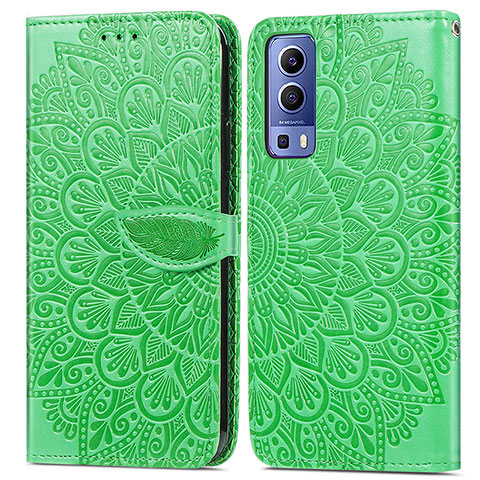 Custodia Portafoglio In Pelle Fantasia Modello Cover con Supporto S04D per Vivo Y72 5G Verde