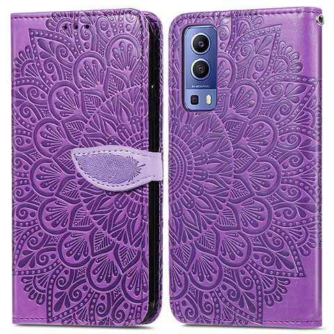 Custodia Portafoglio In Pelle Fantasia Modello Cover con Supporto S04D per Vivo Y72 5G Viola