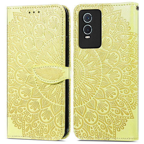 Custodia Portafoglio In Pelle Fantasia Modello Cover con Supporto S04D per Vivo Y74s 5G Giallo