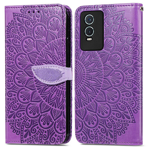 Custodia Portafoglio In Pelle Fantasia Modello Cover con Supporto S04D per Vivo Y74s 5G Viola