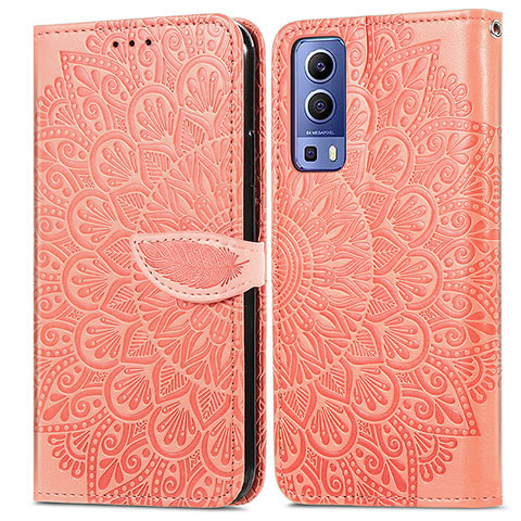 Custodia Portafoglio In Pelle Fantasia Modello Cover con Supporto S04D per Vivo Y75s 5G Arancione