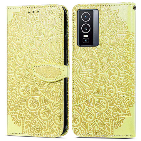 Custodia Portafoglio In Pelle Fantasia Modello Cover con Supporto S04D per Vivo Y76 5G Giallo