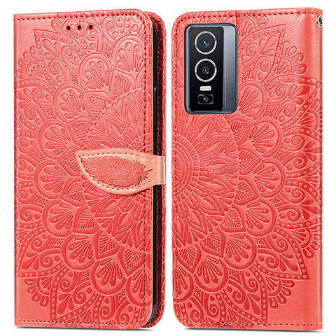 Custodia Portafoglio In Pelle Fantasia Modello Cover con Supporto S04D per Vivo Y76 5G Rosso