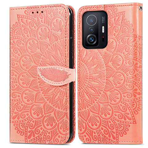 Custodia Portafoglio In Pelle Fantasia Modello Cover con Supporto S04D per Xiaomi Mi 11T 5G Arancione