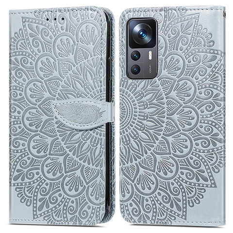 Custodia Portafoglio In Pelle Fantasia Modello Cover con Supporto S04D per Xiaomi Mi 12T Pro 5G Grigio