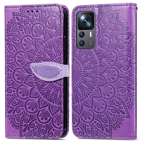 Custodia Portafoglio In Pelle Fantasia Modello Cover con Supporto S04D per Xiaomi Mi 12T Pro 5G Viola