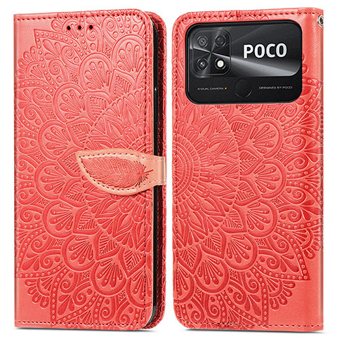Custodia Portafoglio In Pelle Fantasia Modello Cover con Supporto S04D per Xiaomi Poco C40 Rosso