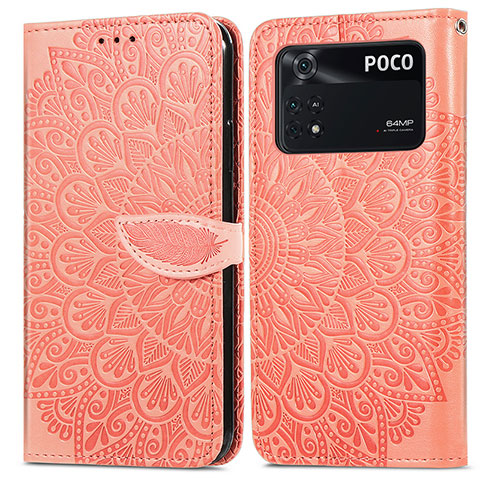 Custodia Portafoglio In Pelle Fantasia Modello Cover con Supporto S04D per Xiaomi Poco M4 Pro 4G Arancione