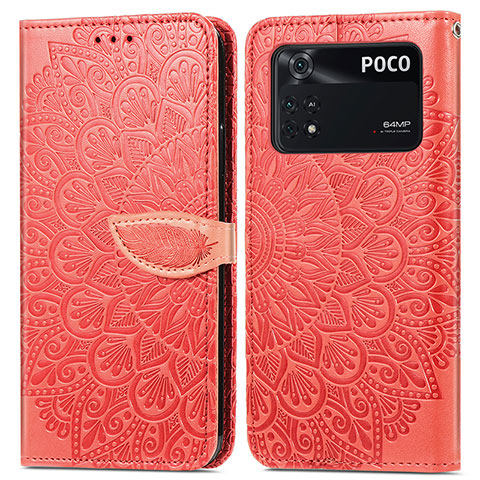 Custodia Portafoglio In Pelle Fantasia Modello Cover con Supporto S04D per Xiaomi Poco M4 Pro 4G Rosso