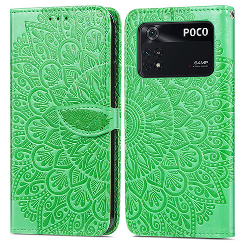 Custodia Portafoglio In Pelle Fantasia Modello Cover con Supporto S04D per Xiaomi Poco M4 Pro 4G Verde